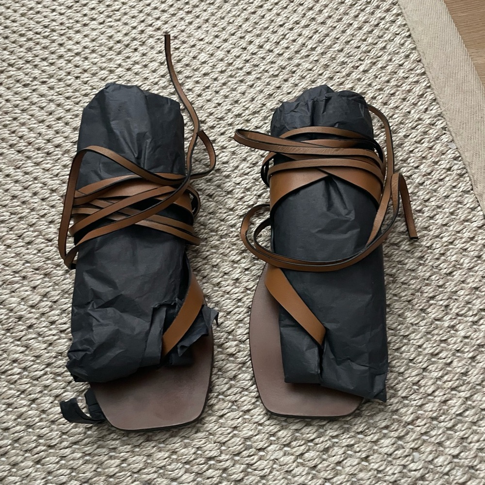 Women’s Strappy Ankle-Tie Sandals - Tan - Picture 6 of 7